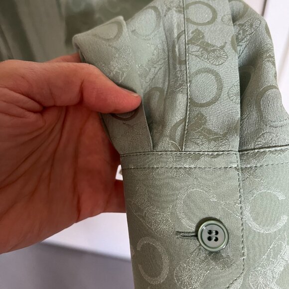 CELINE Silk Jacquard Tie Front Bow Blouse in Mint Size 34 - Picture 3 of 6